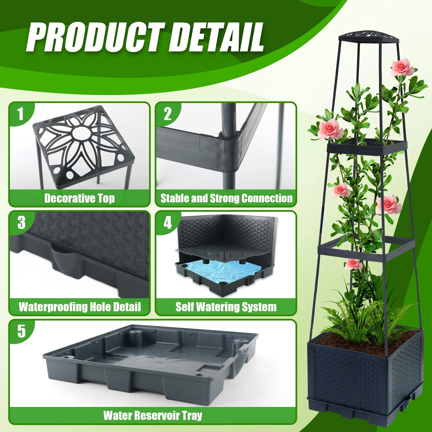 2pcs 44.8Inch Self-Watering Tomato Planter Box With Trellis,
