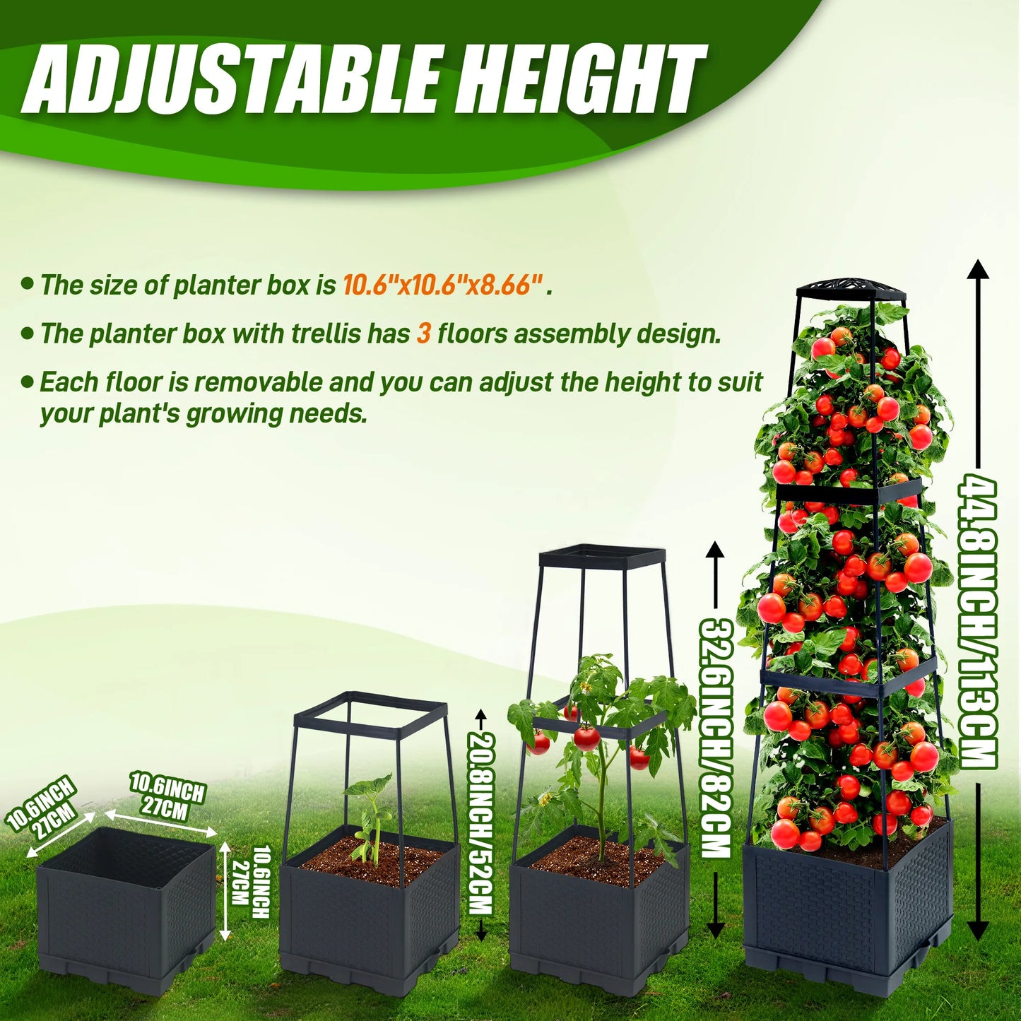 2pcs 44.8Inch Self-Watering Tomato Planter Box With Trellis,