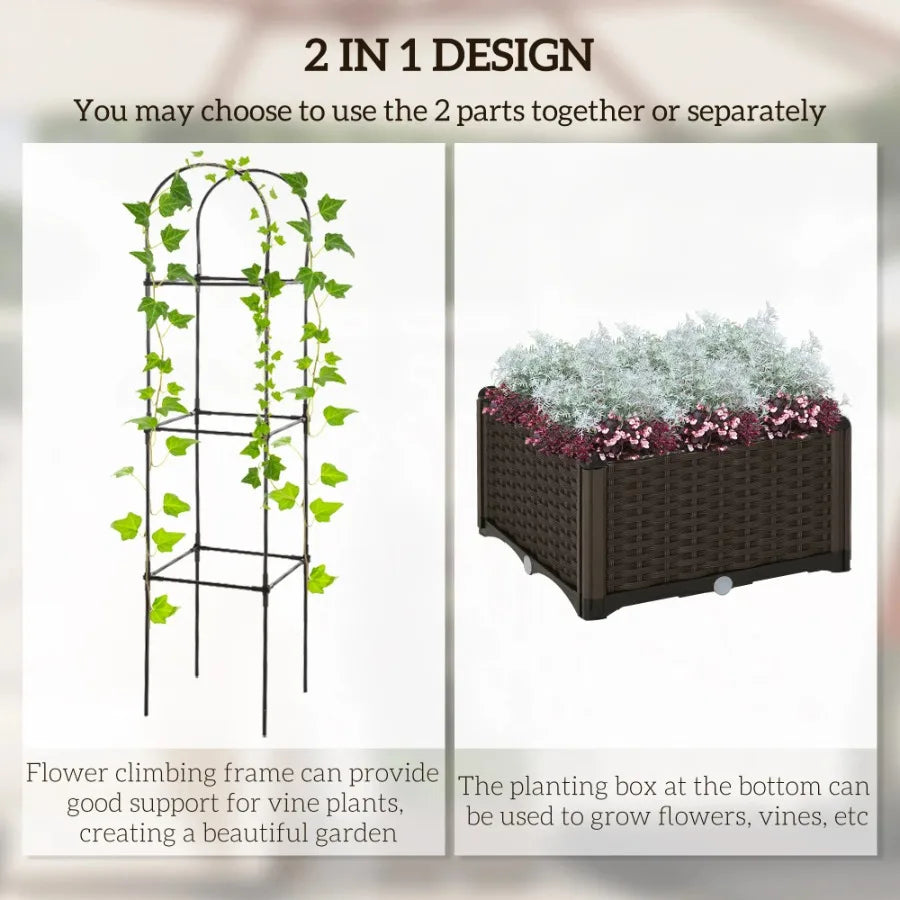Raised Garden Bed with Trellis, with Self-Watering Planter Box,