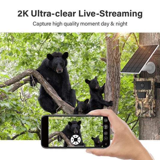 Jennov Solar Hunting Trail Camera 2.5k HD Wildlife Game Camera 4G SIM Card IP66 Waterproof PIR Motion Detection IR Night Vision