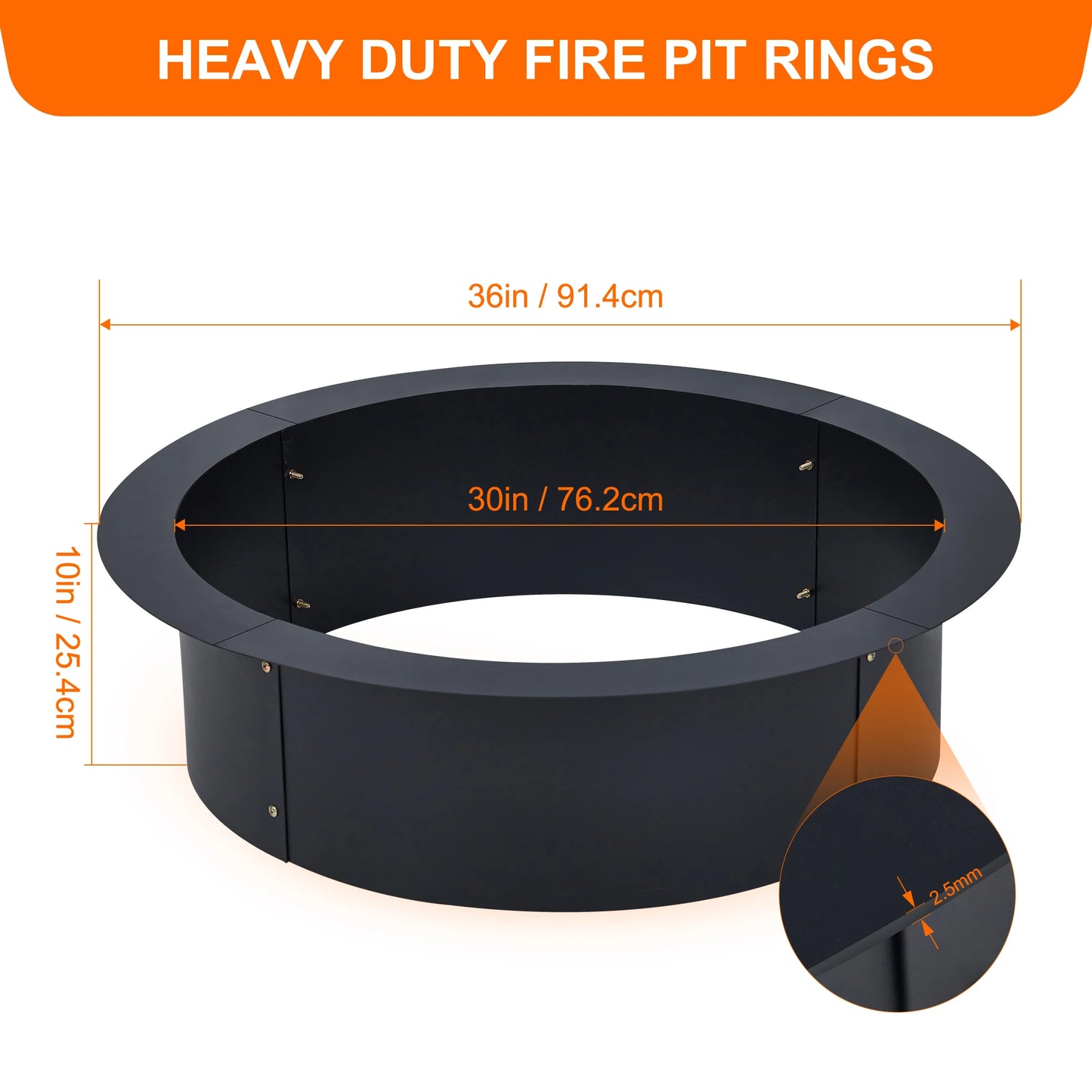Fire Pit Ring Heavy Duty Solid Steel Firepits Insert