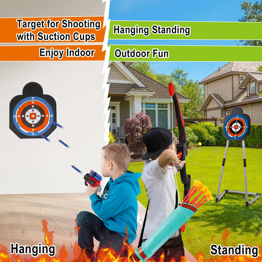 2 Bow and Arrow Sets with LED Light-up, 2 Foam Dart Guns for Kids