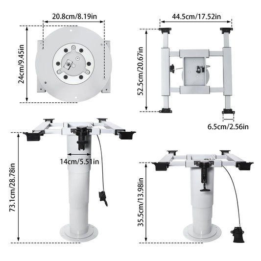 RV Table Pedestal Base for Boats Yachts Remote Control Pneumatic Adjustable Stand 355 to 730mm