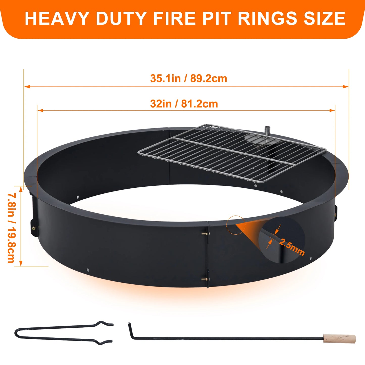 Fire Pit Ring Heavy Duty Solid Steel Firepits Insert