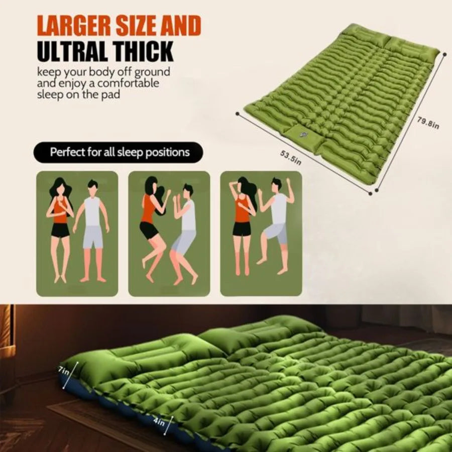 Double Air Mattress with Pillow Built in Foot Pump included