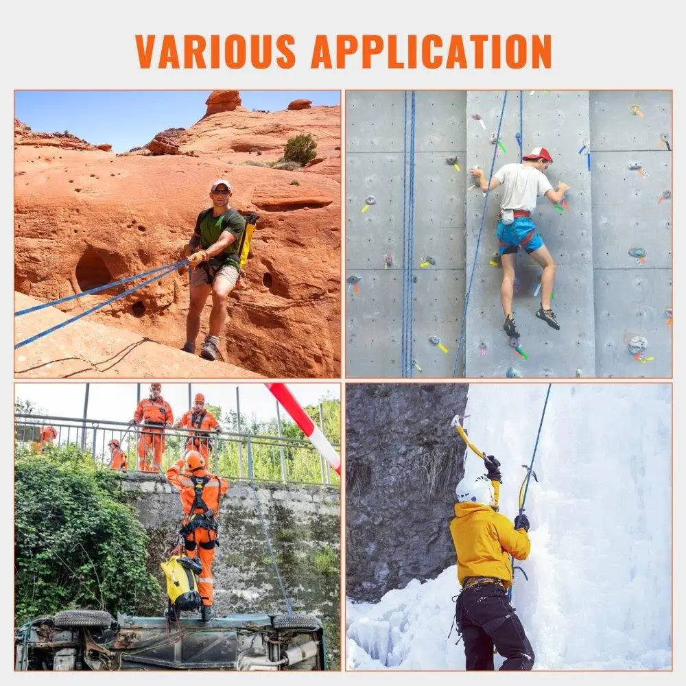 Dynamic Climbing Rope 10.2mm 60M 25KN Breaking Tension with  Steel Snap Hooks