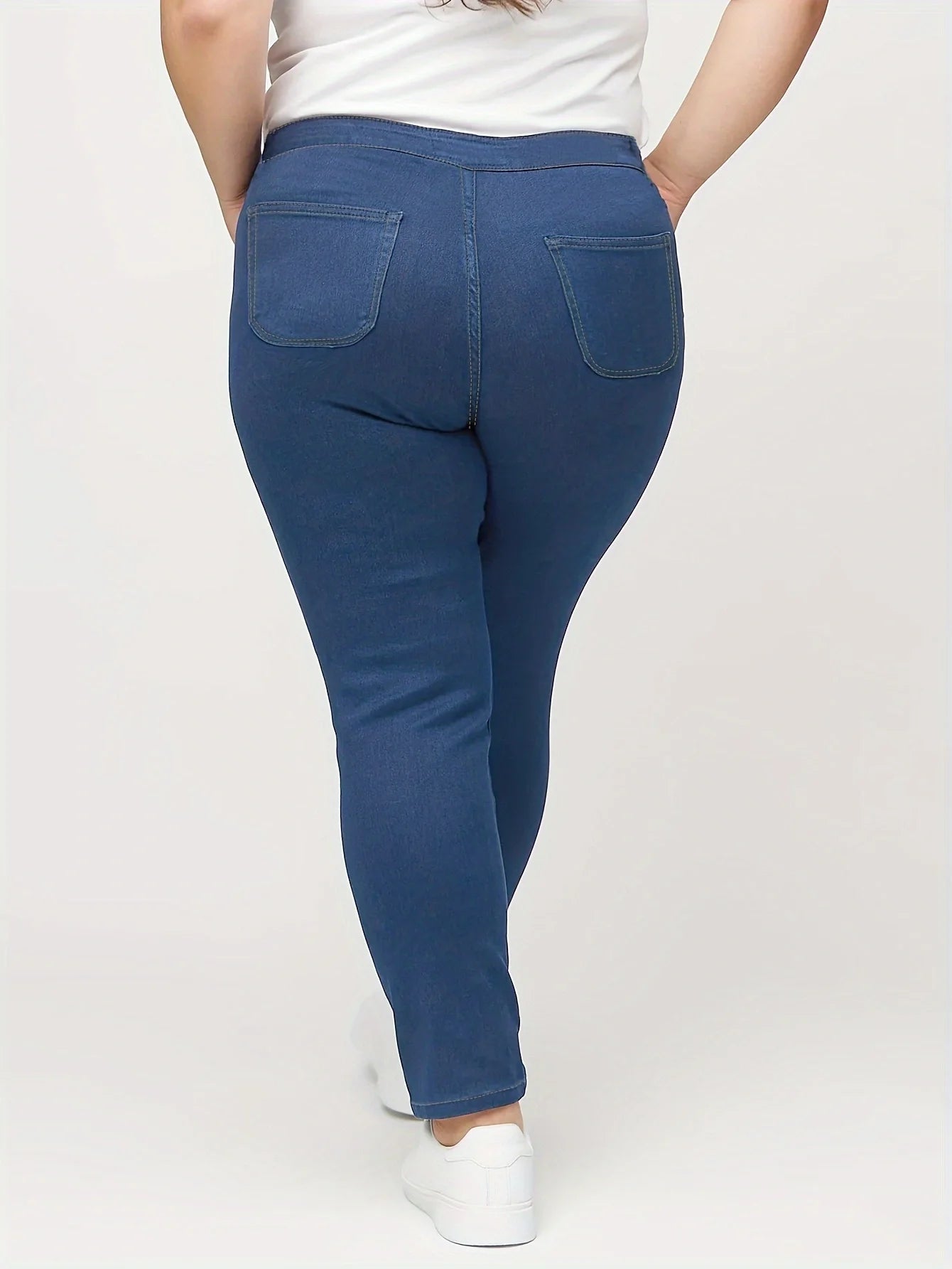 Women Solid Color High-waisted Skinny Jeans,