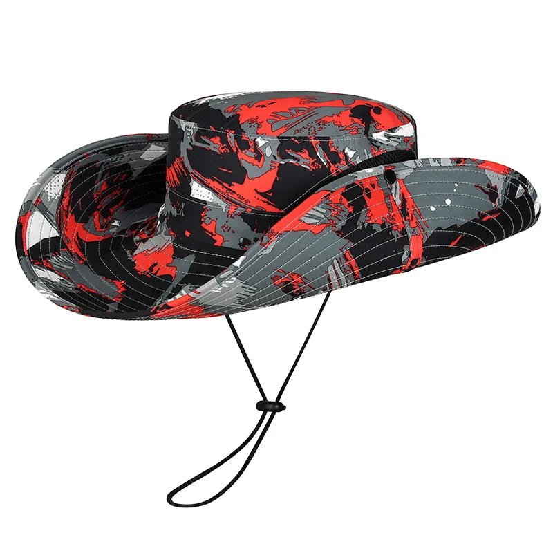Stylish Camo Wide Brim Sun Hat for Women Outdoor Fishing Hiking Camping Climbing Safari Hat with Adjustable Chin Strap