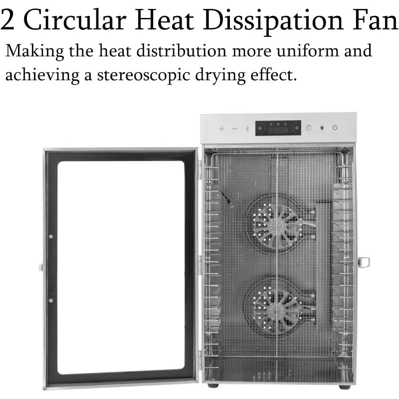 800W  18-Tray Stainless Steel Fruit Dryer with LED LIght