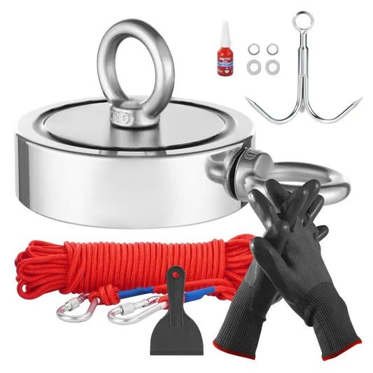 1700lbs Heavy Duty Fishing Magnet Kit Double Side Pull With Rope & Carabiner