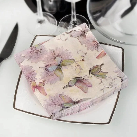 20Pcs/Bag Napkins Paper Butterfly Floral Print Decoupage Napkin