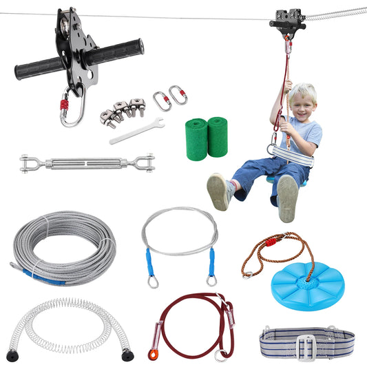 60/80/100/120FT Zipline Kit Up to 500 lbs  Stainless Steel Safety Harness