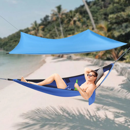 Blue Camping Hammock (2.9*1.4 m) with Blue Waterproof Sun Shelter