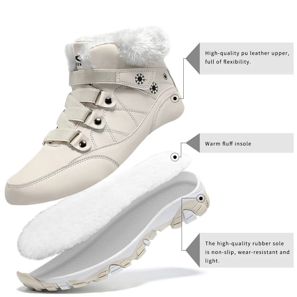 Womens Winter Boots Warm Fur Lined  Outdoor Hiking Boots