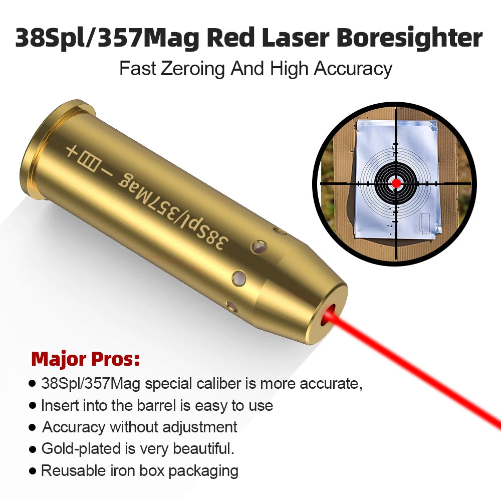 38SPL/357MAG Optics Cartridge Red Dot Laser Brass 9MM  Bore sighter