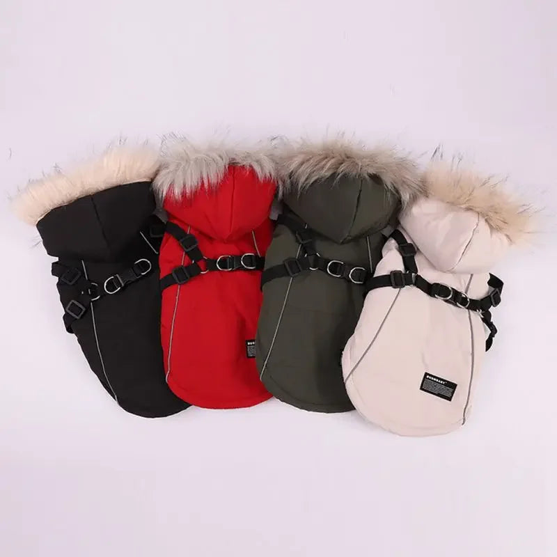 Fleece Lining Dog Hoodie with Harness Built in Warm Small Dog Jacket