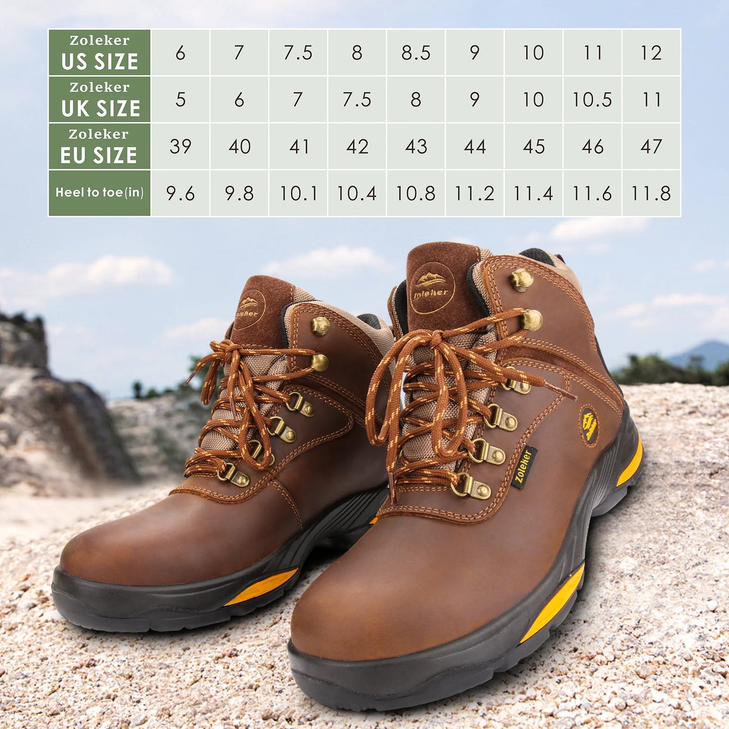 ,Soft Toe, Slip Resistant Safety , Waterproof Anti-Fatigue Brown
