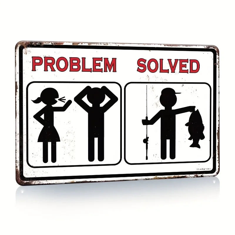 Vintage Fishing Metal Sign, 8"x12",