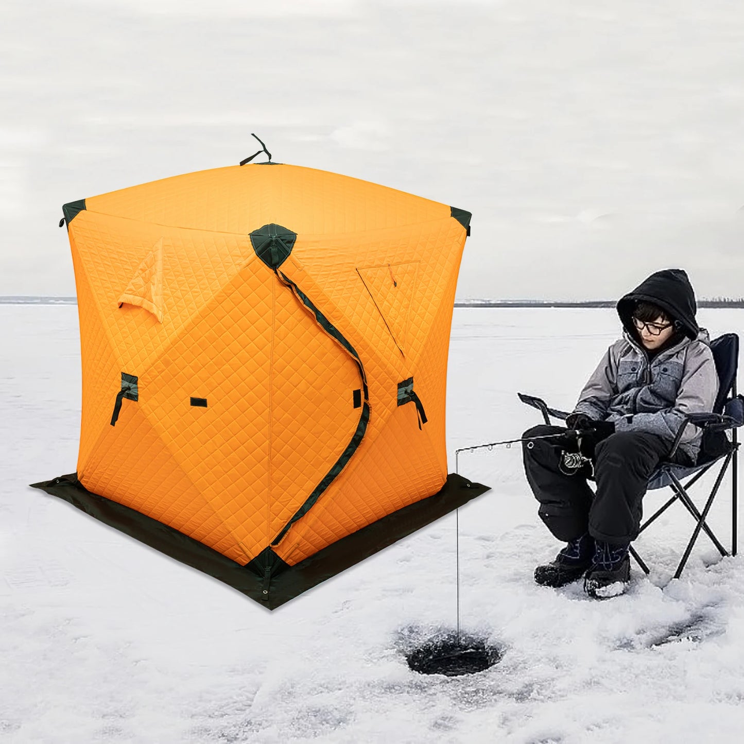 Insulated Ice Fishing Tent Thermal Shelter Windproof Freestanding for 1-2 People