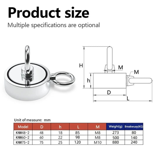 Strong Powerful Neodymium Magnet Double Side Salvage Search Magnet