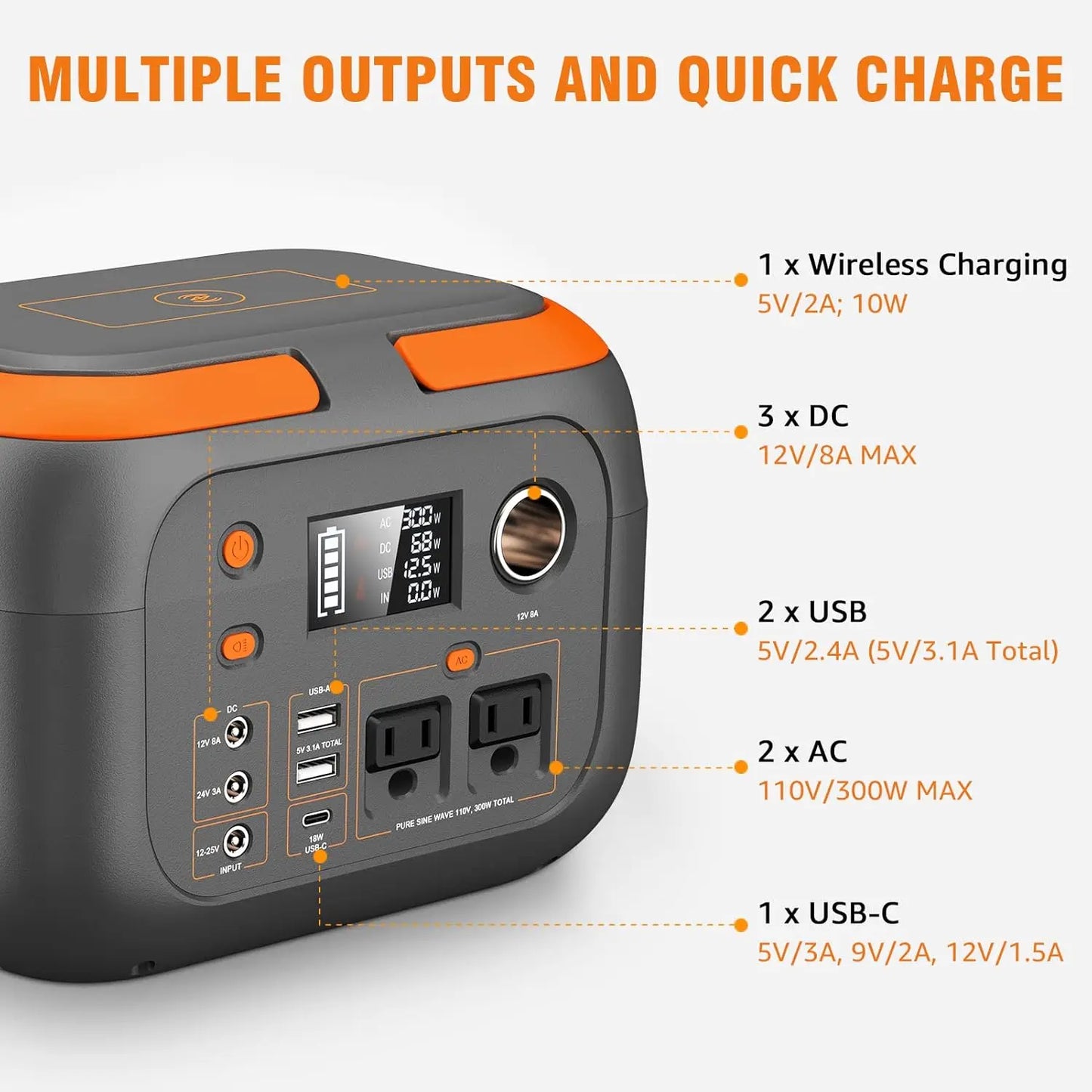300W Portable Power Station 260Wh/70000mAh Outdoor Solar Generator 110V Outlet Solar Power Banks