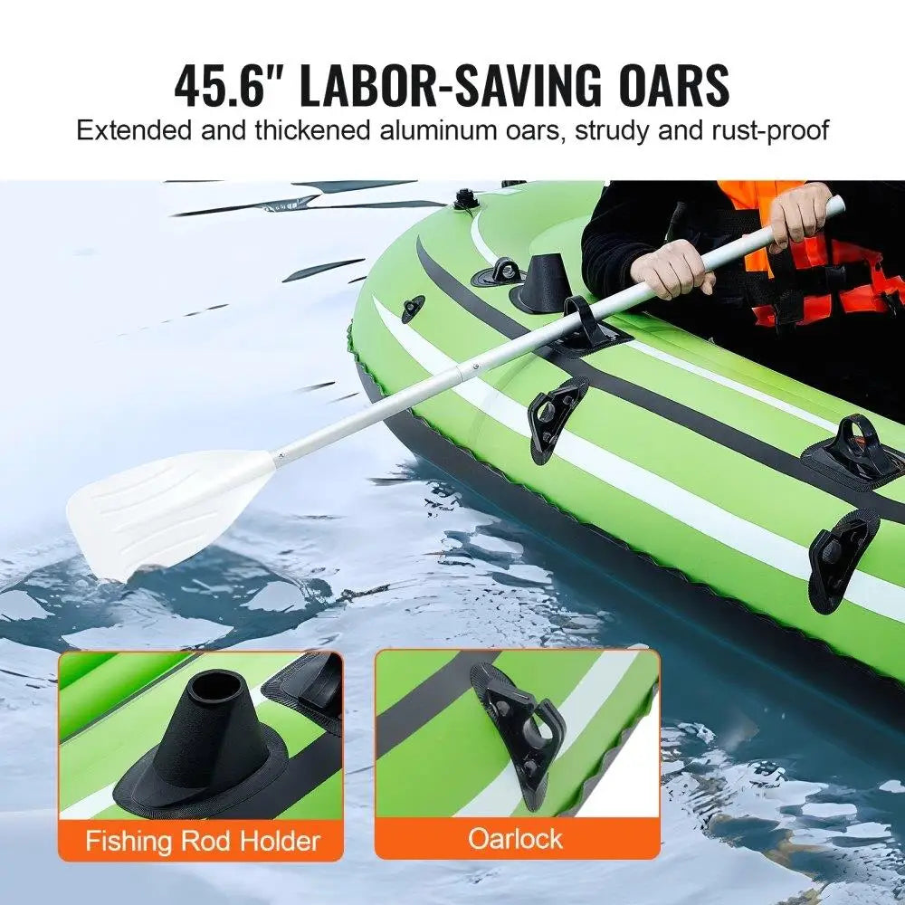 Inflatable  3 Person Strong Raft Kayak Aluminum Oars Fishing Rod Holders 1100 LB Capacity