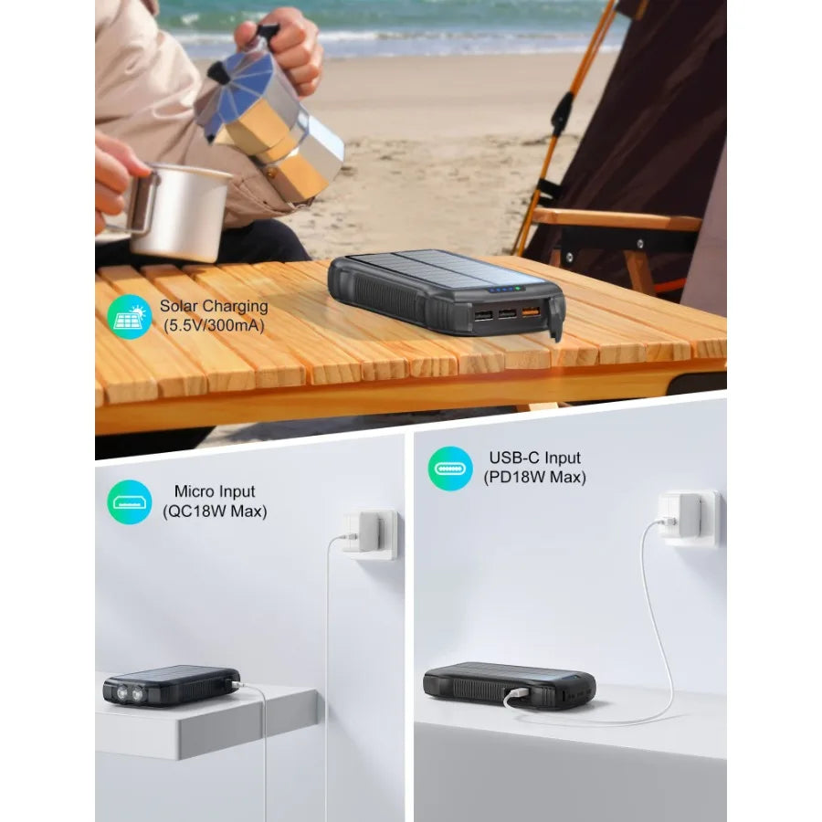 Solar Power Bank 33500mAh Fast Charging Solar Battery Pack