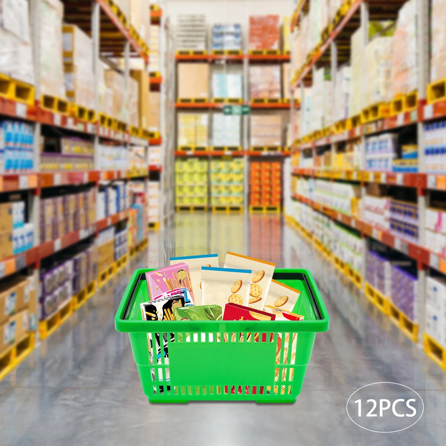 12-Pack Plastic Stackable Storage Baskets, 7.4 Gallon Capacity