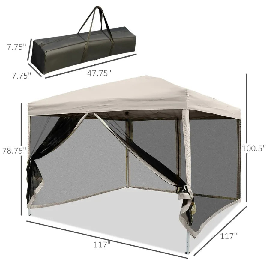 10' x 10' Pop Up Canopy Tent with Netting Instant Screen Room Height Adjustable