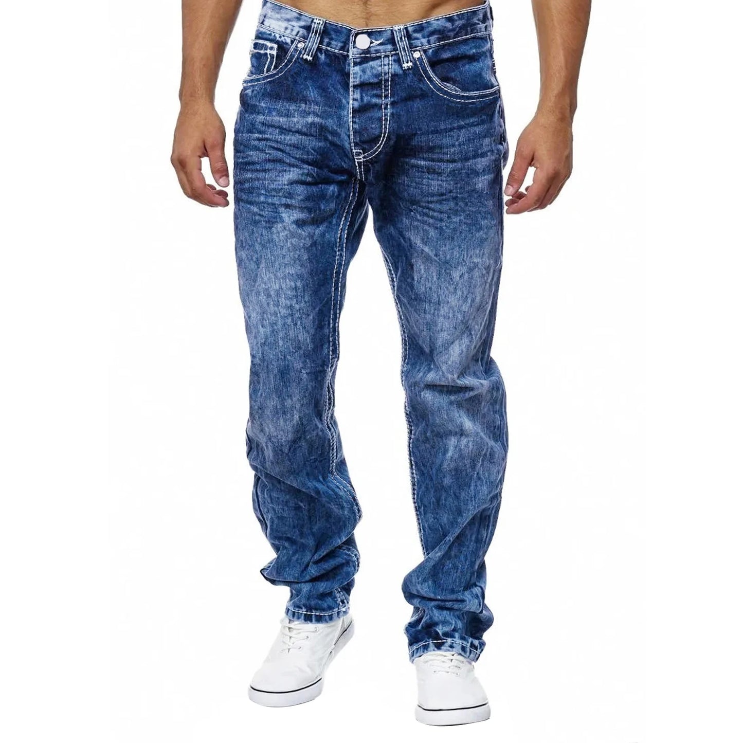 Men s Vintage Fit Jeans Faded Washed Denim