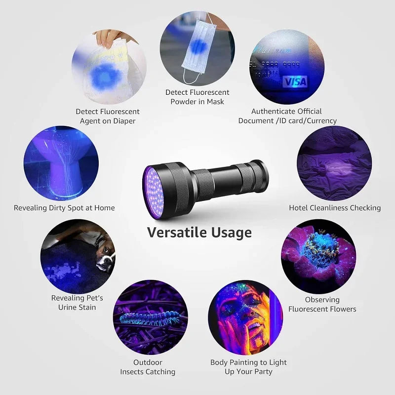 51 LED UV Flashlight Blacklight with 4-Slot Charger and AA Rechargeable Batteries for Scorpion Hunting Pet Urine Detection