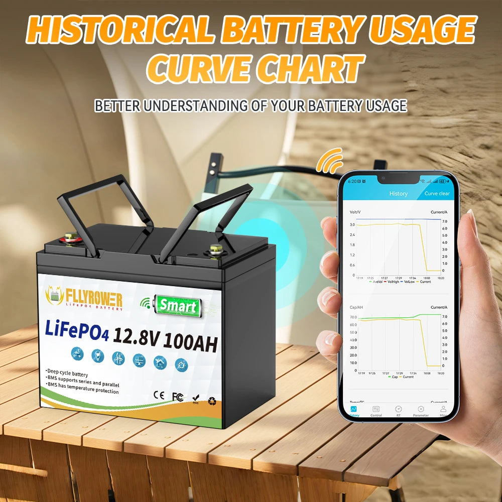 12V 100Ah  Lithium Battery Pack With Bluetooth 100A BMS Deep Cycles