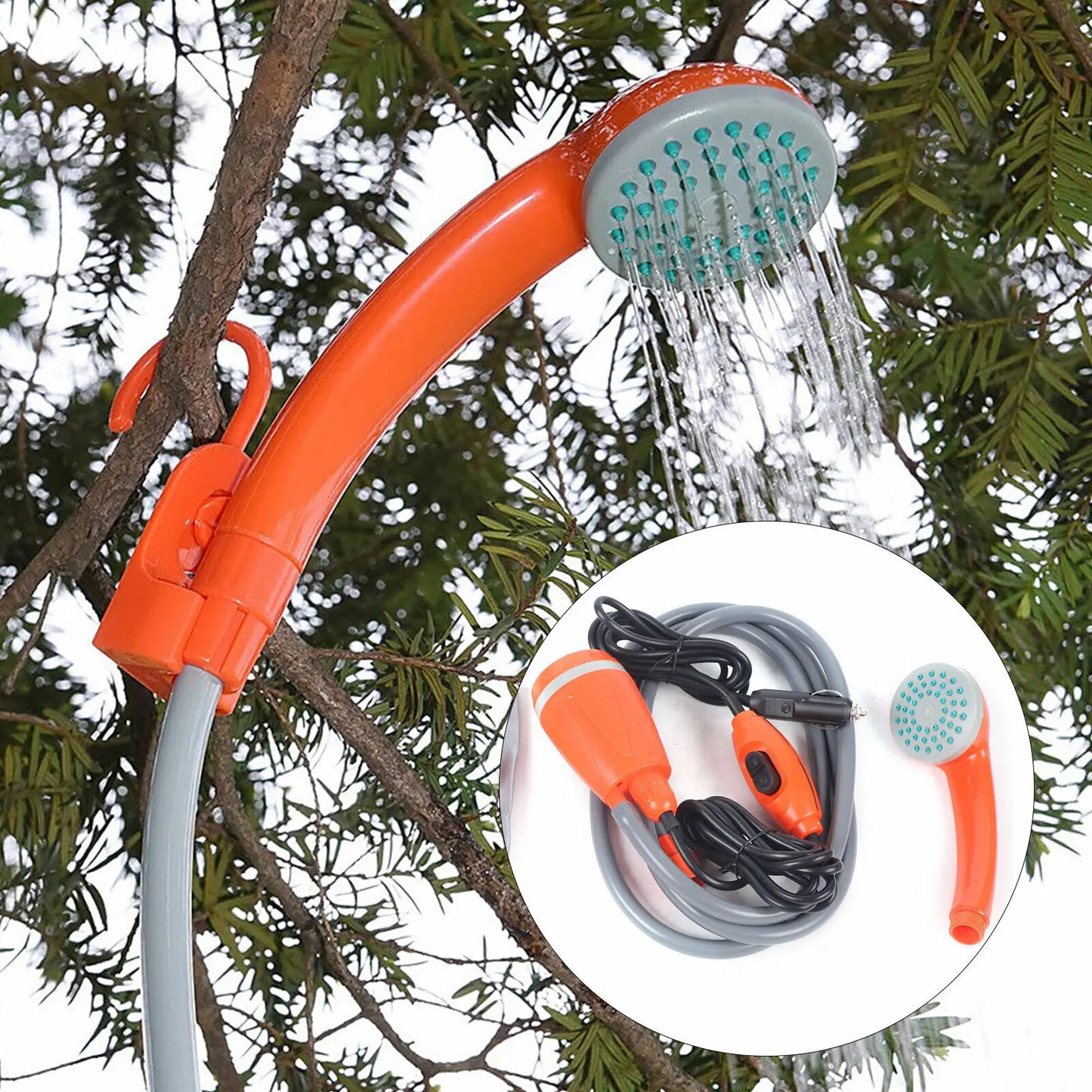 62W 12V Portable Outdoor Shower Head Water Pump Camping Hiking