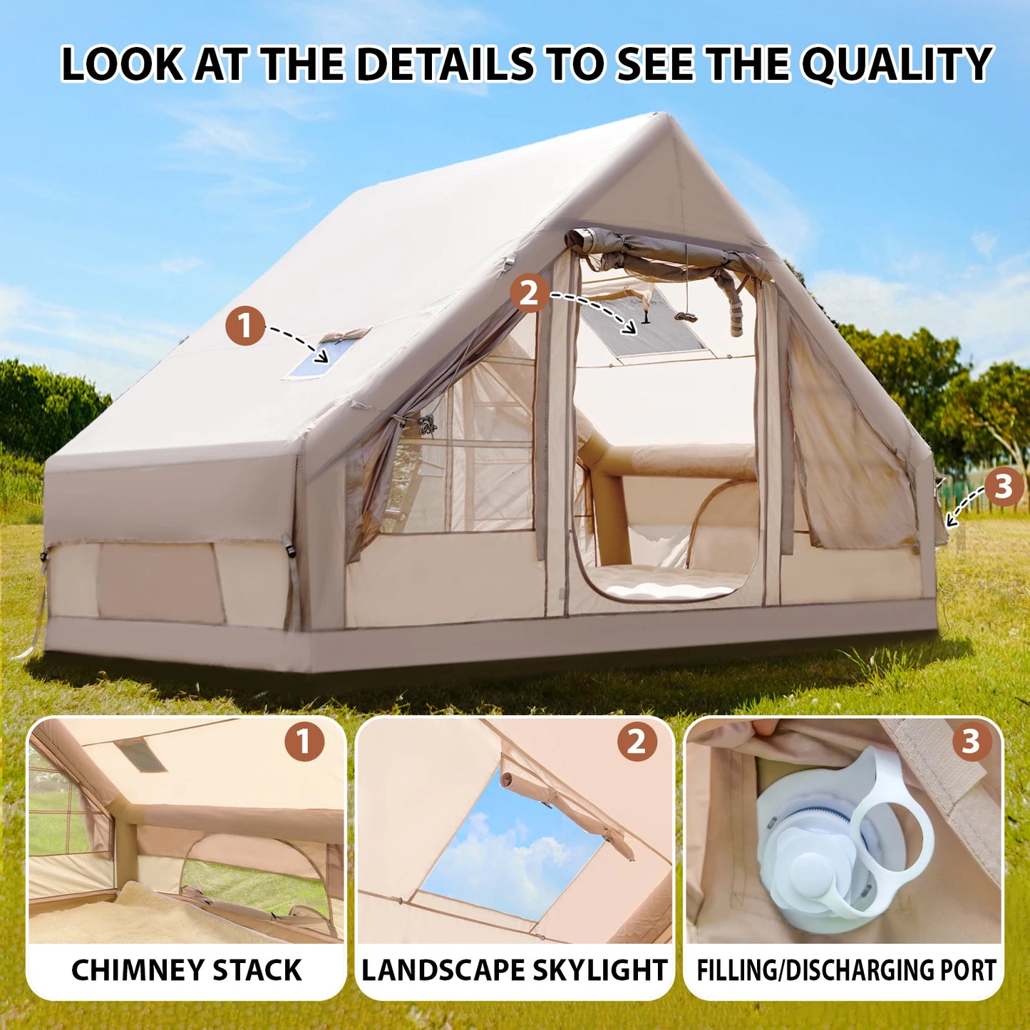 Inflatable Tent with Pump, Waterproof , Easy Setup with Mesh Windows