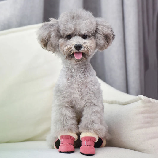 4Pcs Pet Dog Snow Boots Warm Plush Dog Shoes S-XL Soft with Non-Slip Soles