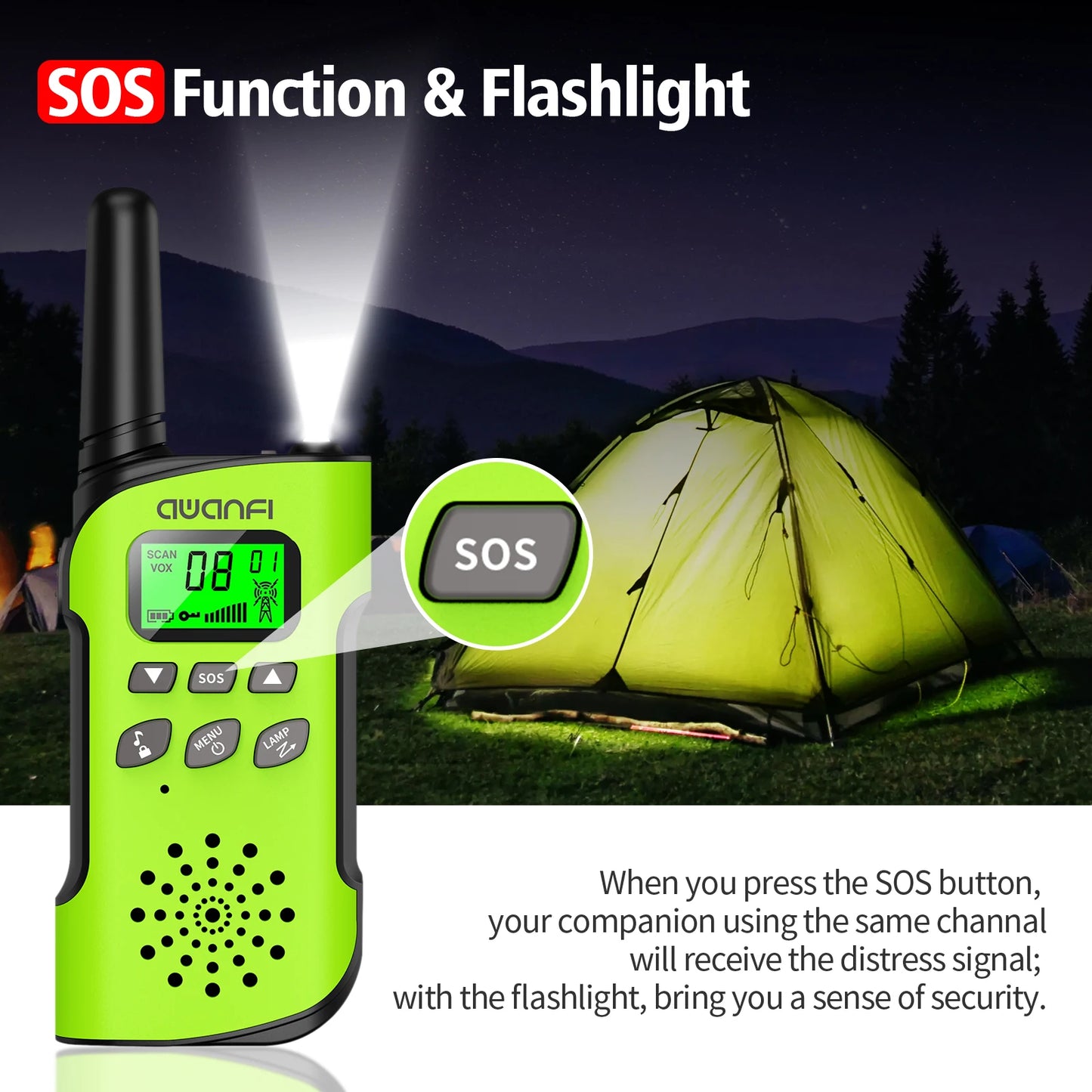 4 Walkie Talkies Rechargeable , Long Range Flashlight 8 Channel, USB Type C