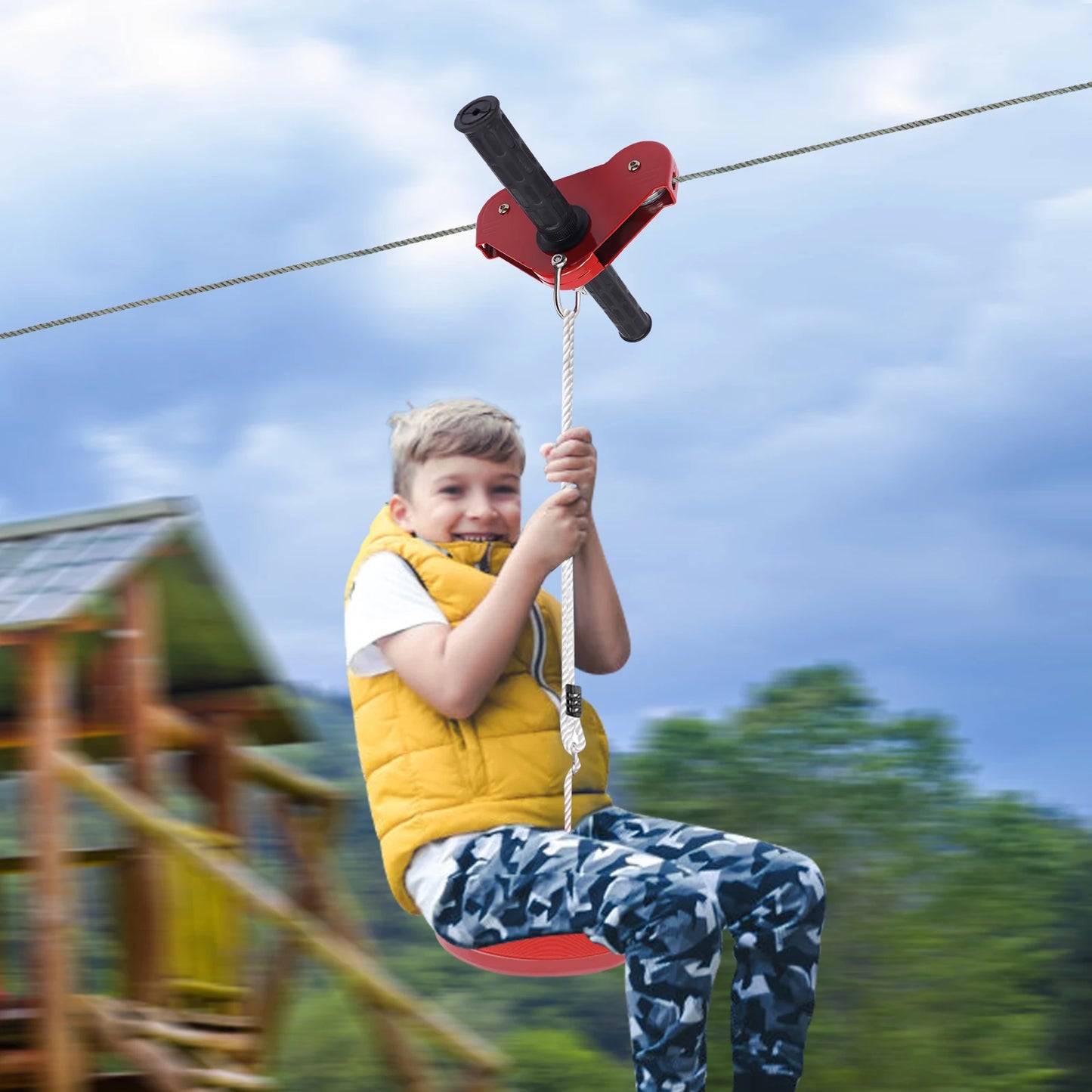 330lbs Quick Set up Zipline, Spring Brake and Safety Harness