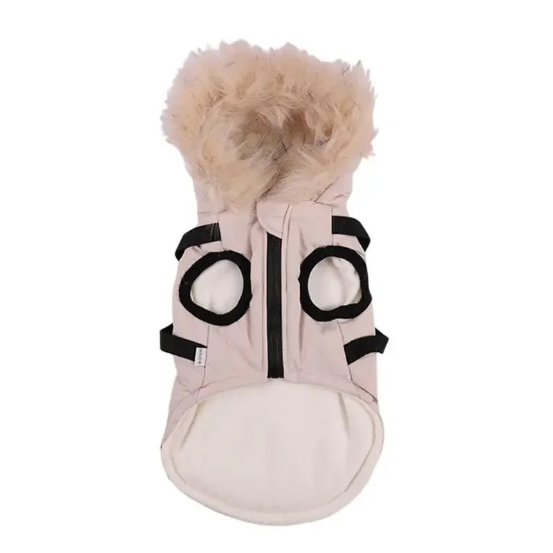 Fleece Lining Dog Hoodie with Harness Built in Warm Small Dog Jacket