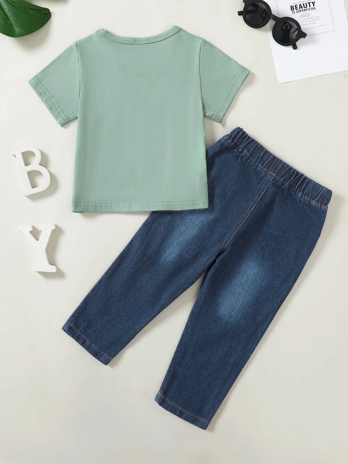 1-5T Boys Summer Outfit T Shirt Short Sleeve Jeans Pants Set
