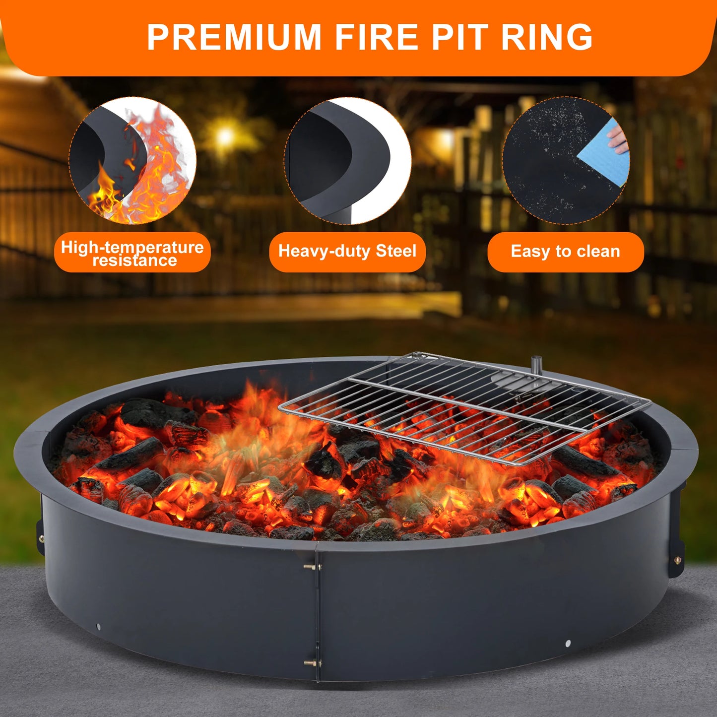 Fire Pit Ring Heavy Duty Solid Steel Firepits Insert