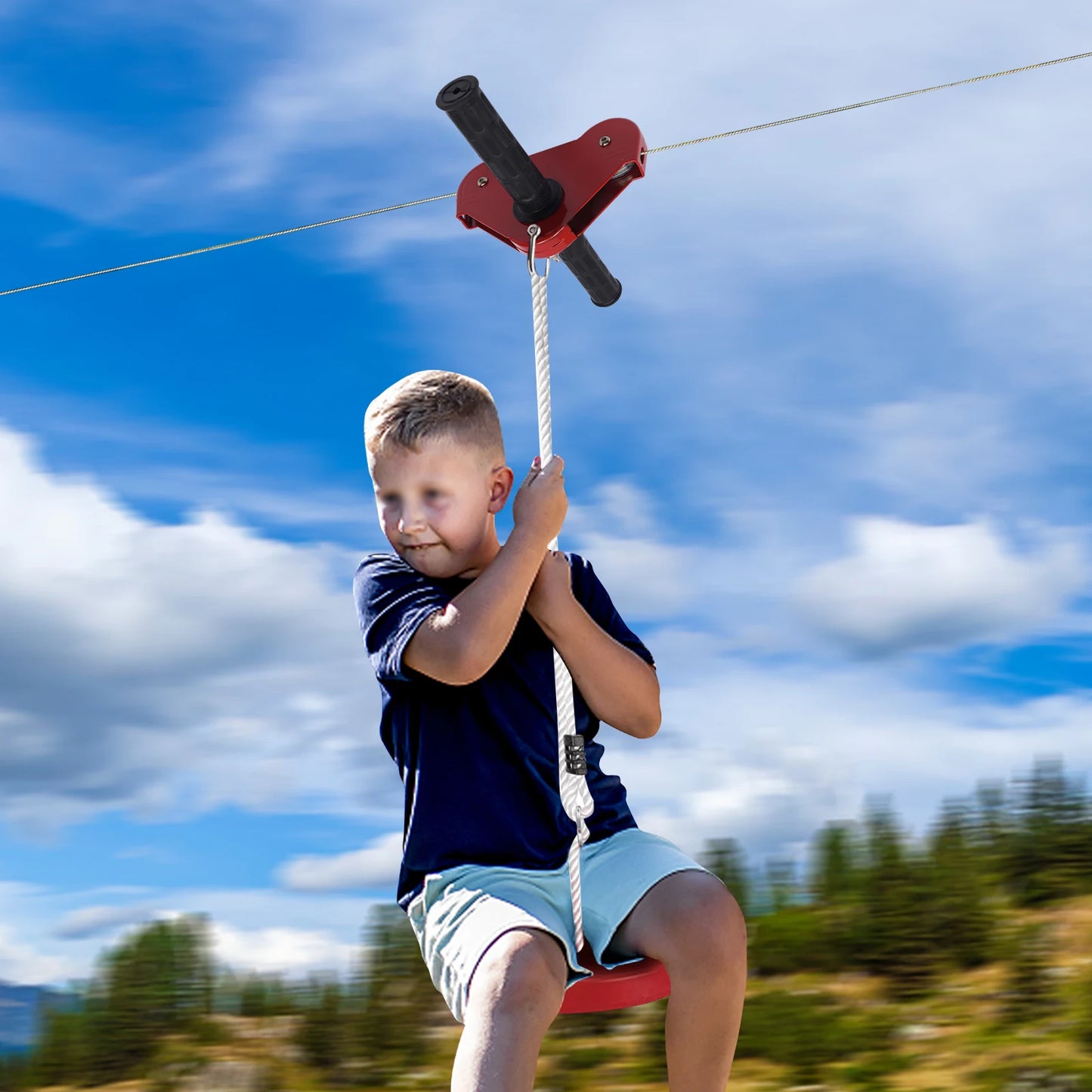 Complete Zipline Kit – 160ft Cable with Safety Harness, Spring Brake, and Mounting Gloves