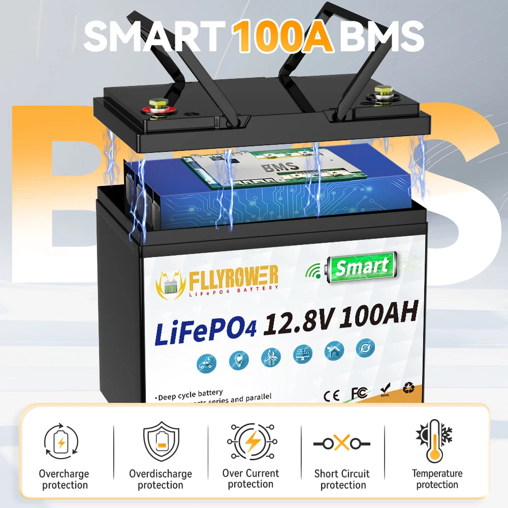 12V 100Ah  Lithium Battery Pack With Bluetooth 100A BMS Deep Cycles