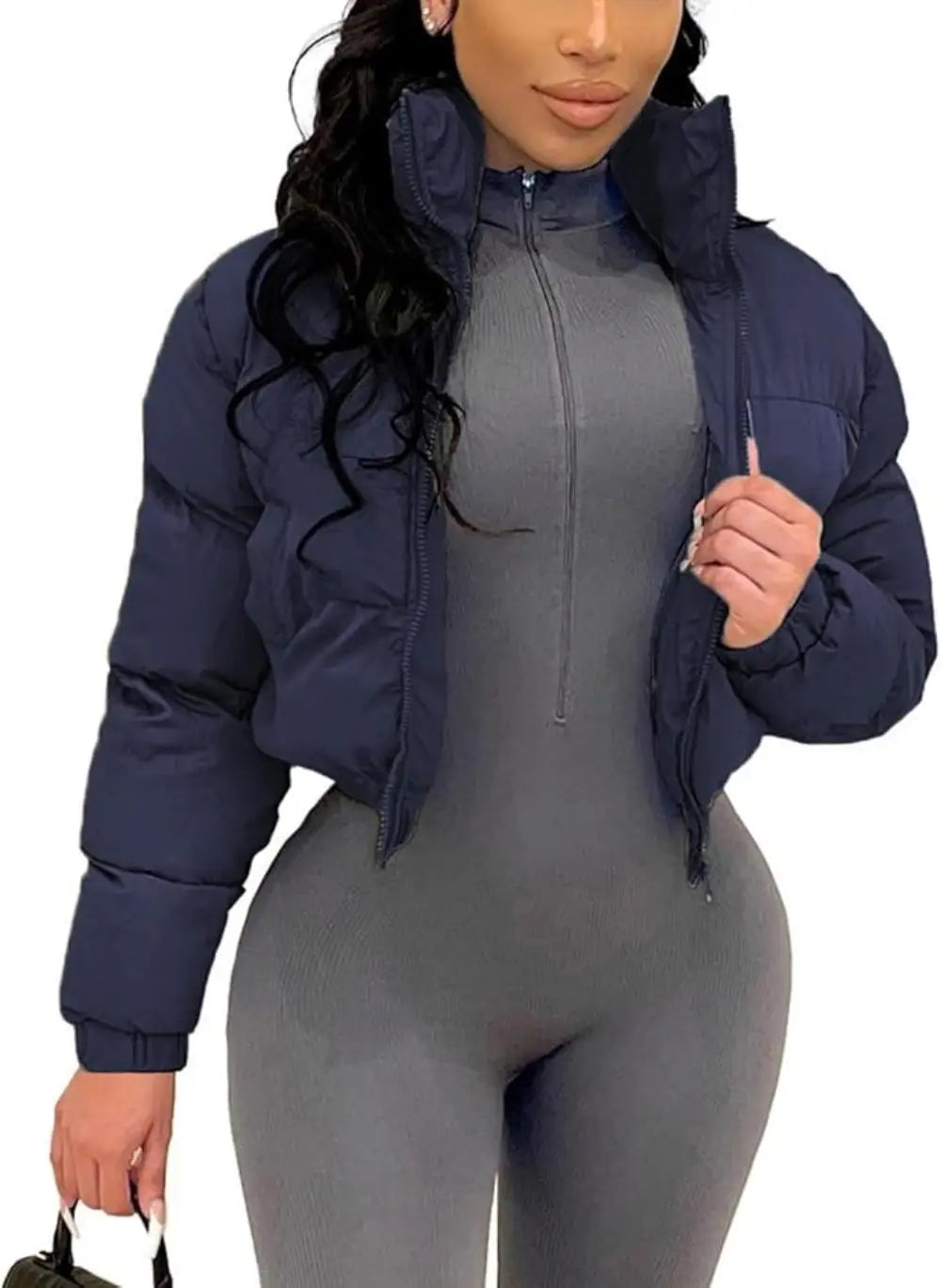 womens Puffer Jacket Cropped Zip Casual Cotton Coat