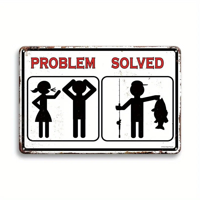 Vintage Fishing Metal Sign, 8"x12",