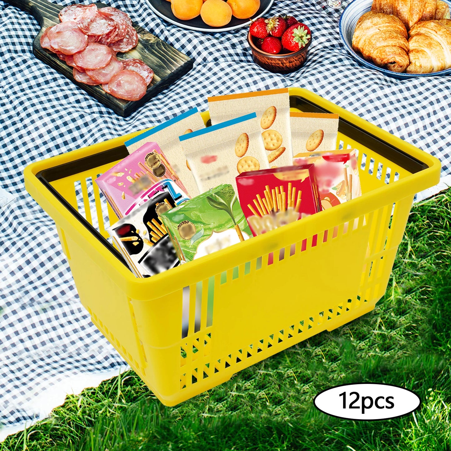 12-Pack Plastic Stackable Storage Baskets, 7.4 Gallon Capacity
