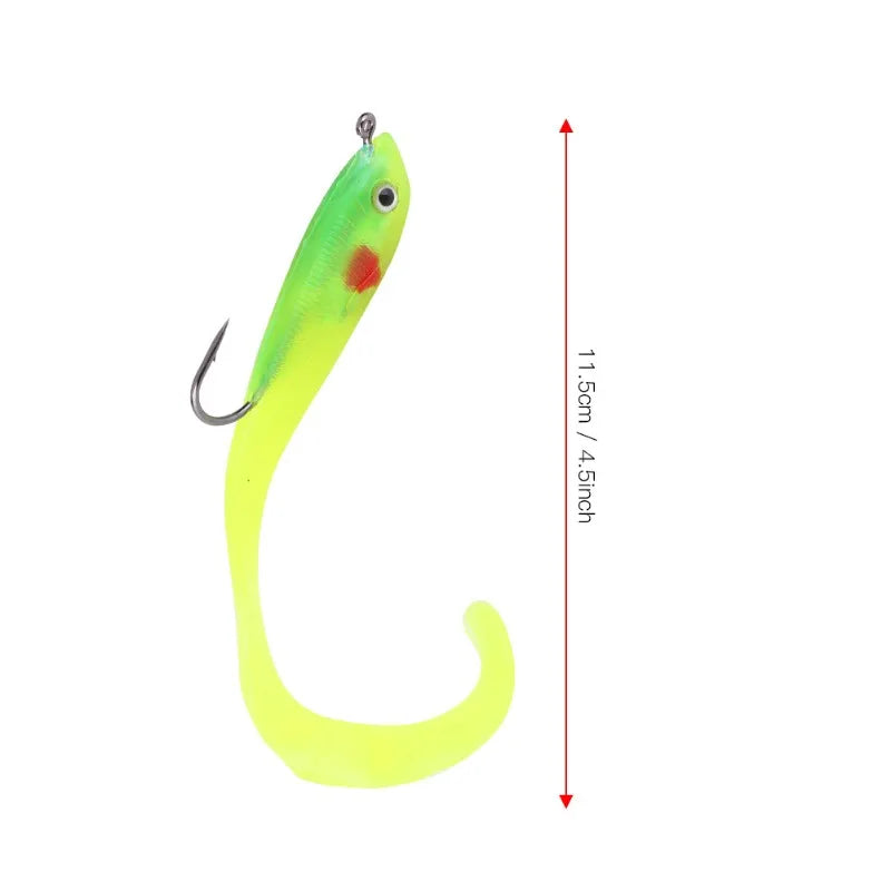 5PCS Fish Lures Artificial Fake Bait Soft Seabass Fishing Tackle with Hook