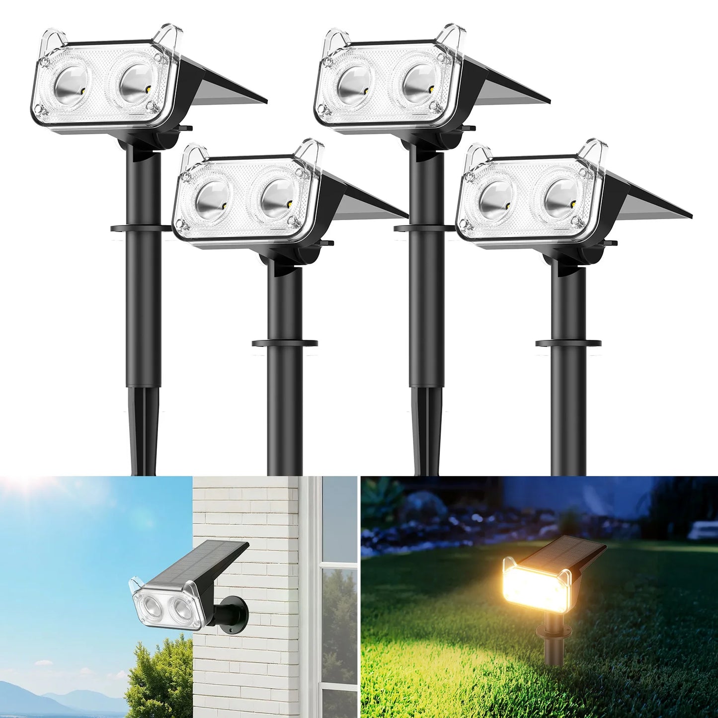 2/4 Pack Solar Spot Lights, Auto On/Off, 2 Modes Outdoor Light