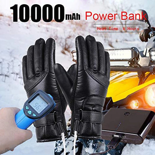 Leather Electric Heated  Waterproof  Winter Gloves Touchscreen