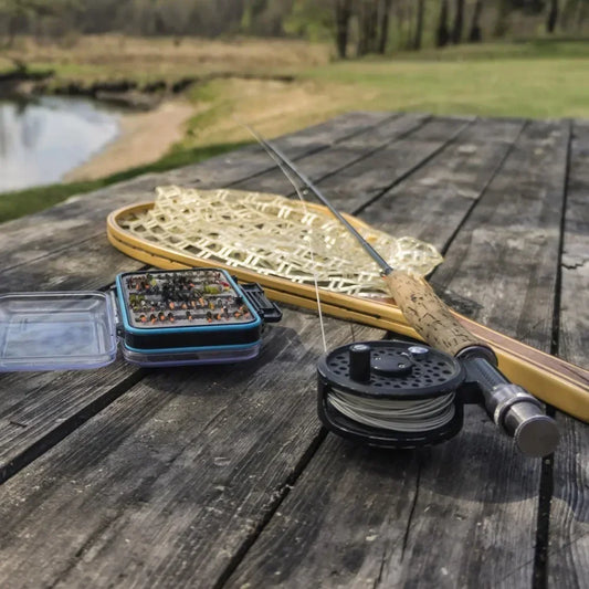 Landing - fly fishing  rubber net and wooden handle