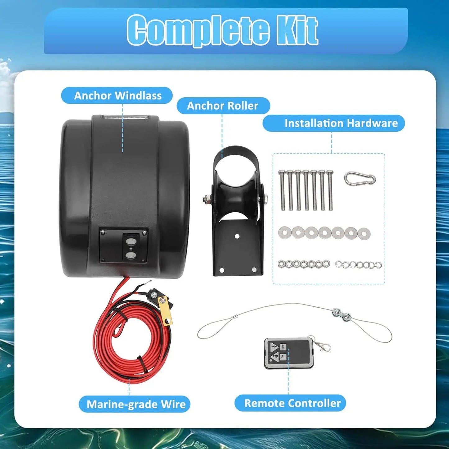 Electric Boat Anchor Winch Kit 12V with 100ft Anchor Rope
